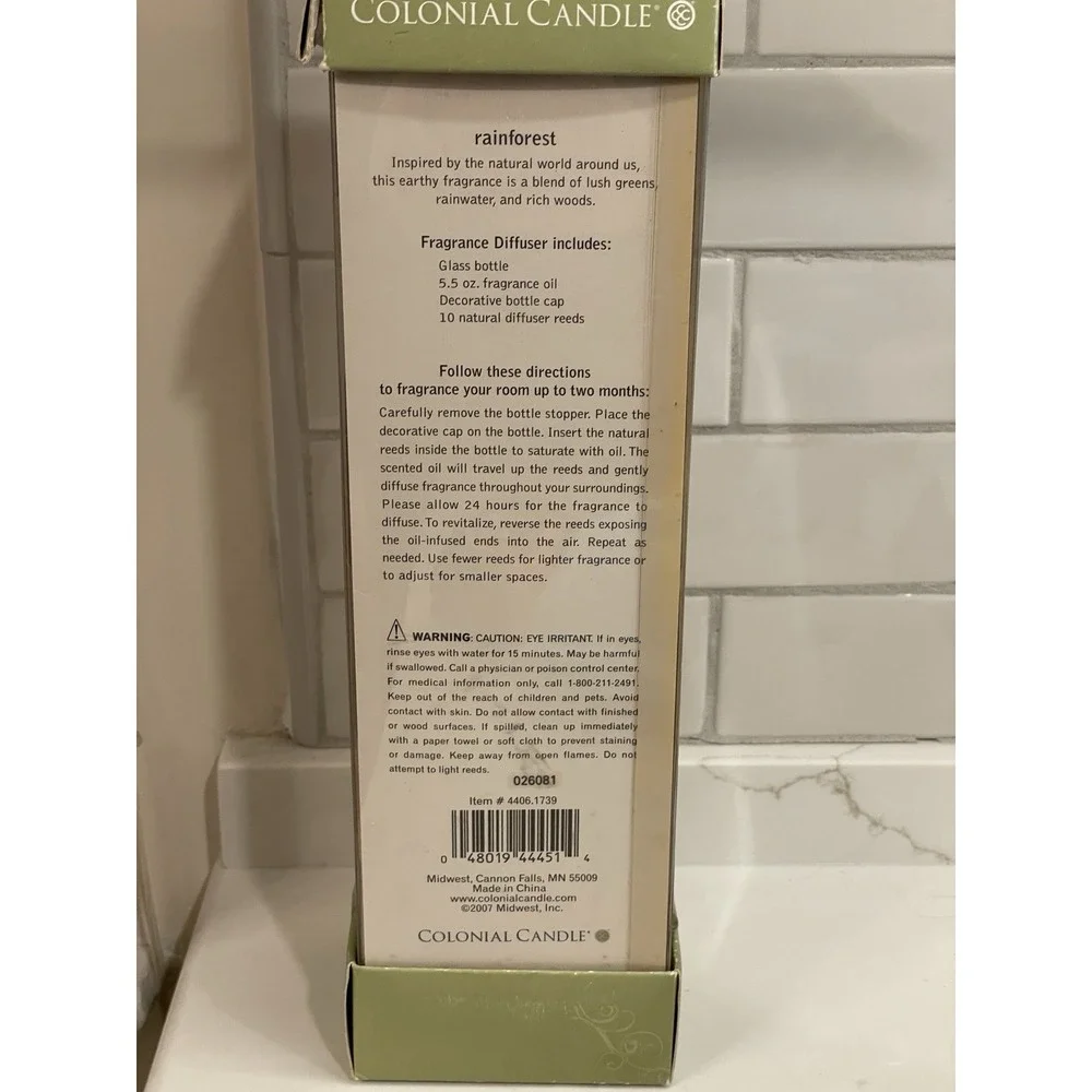 Colonial Candle Rainforest Reed Diffuser Home Fragrance 5.5 fl oz‎ New Old Stock